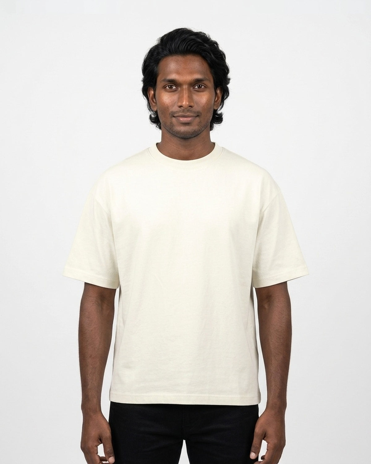 Oversized T-Shirt 240 GSM in Off White on deep skin — MULTITHREAD