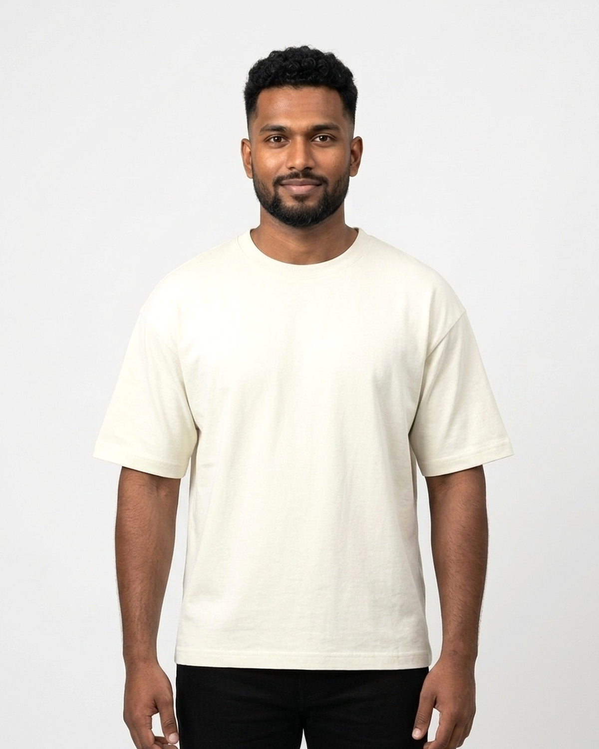 Oversized T-Shirt 240 GSM in Off White on dusky skin — MULTITHREAD