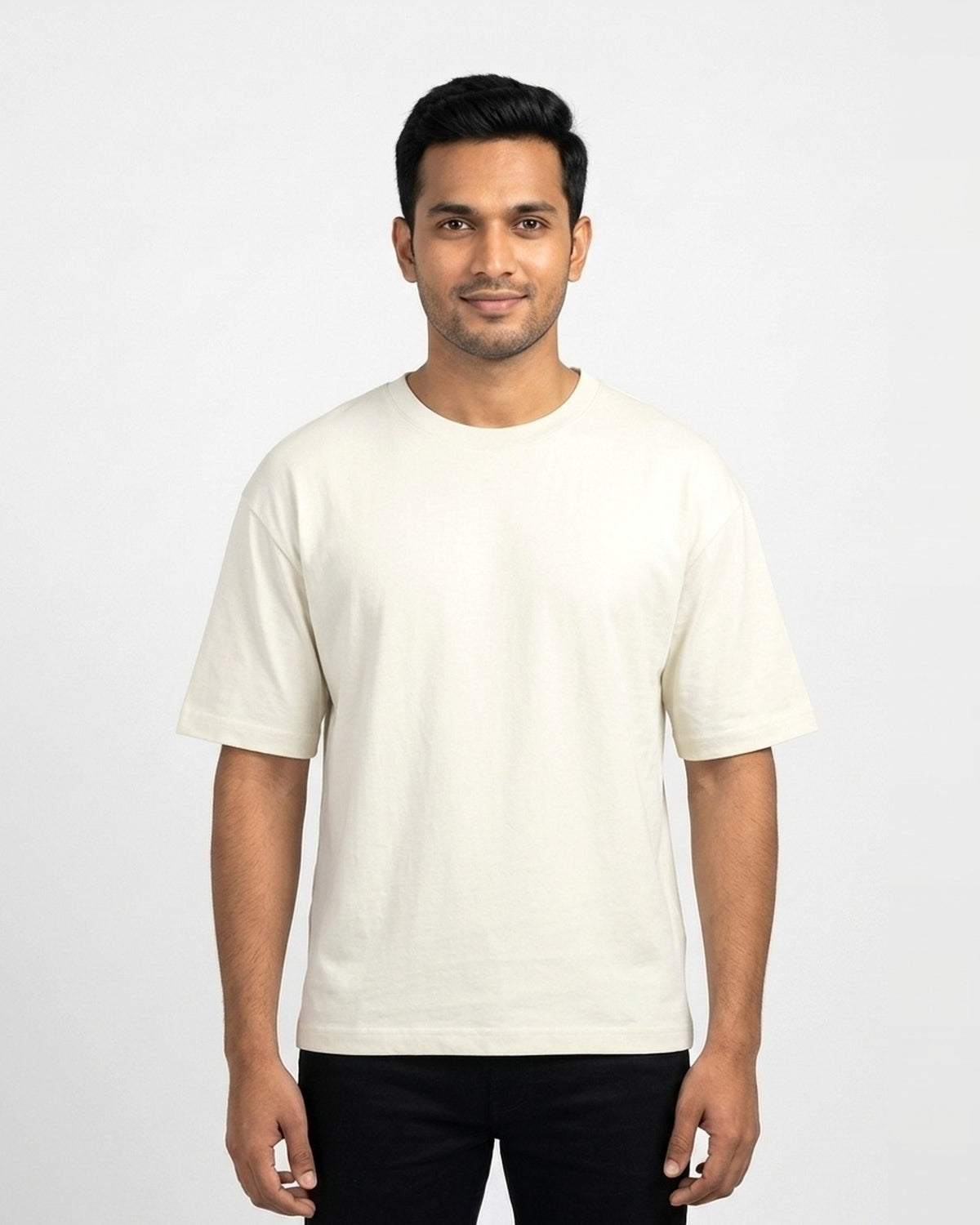 Oversized T-Shirt 240 GSM in Off White on wheatish skin — MULTITHREAD