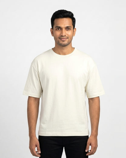 Oversized T-Shirt 240 GSM in Off White on wheatish skin — MULTITHREAD
