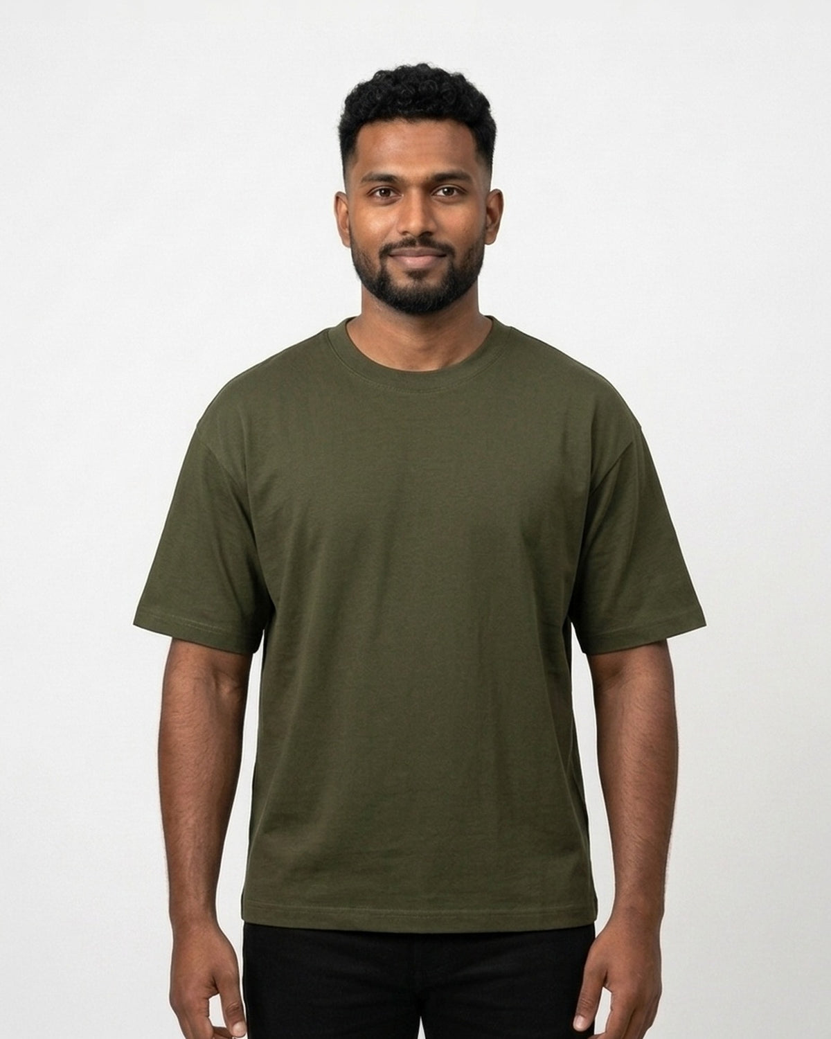 Oversized T-Shirt 240 GSM in Olive Green on dusky skin — MULTITHREAD