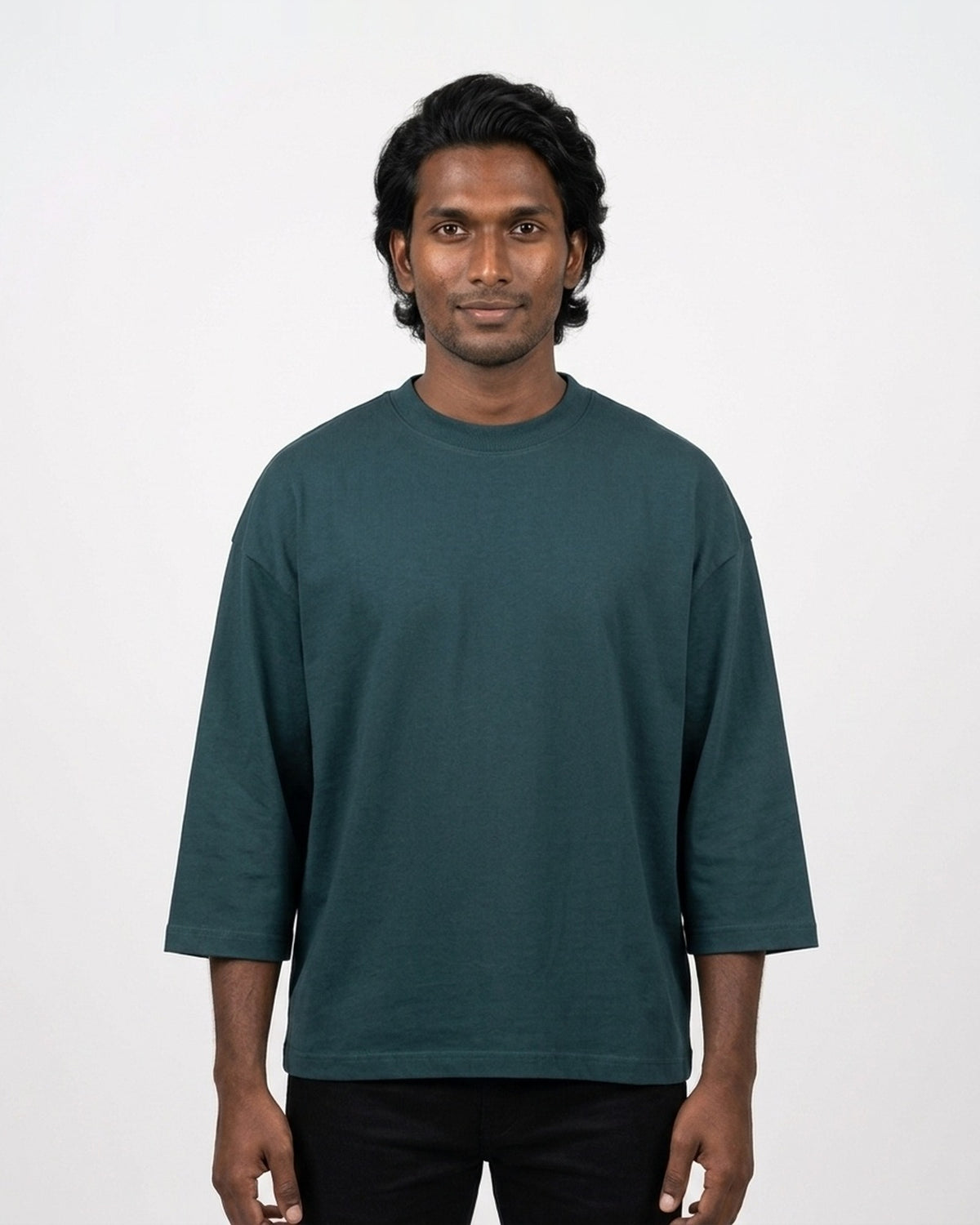 Oversized T-Shirt 240 GSM in Petrol Blue on deep skin — MULTITHREAD