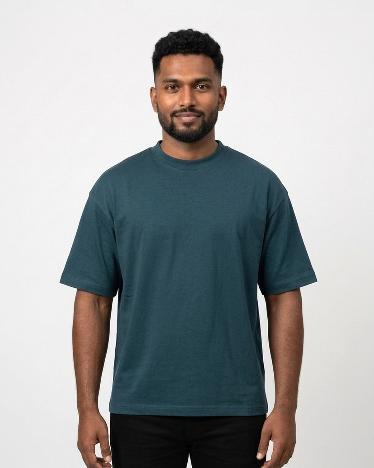Oversized T-Shirt 240 GSM in Petrol Blue on dusky skin — MULTITHREAD