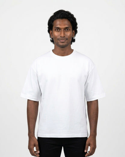 Oversized T-Shirt 240 GSM in White on deep skin — MULTITHREAD