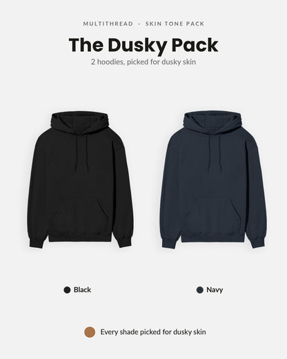 Hoodie 2-pack for dusky skin: Black + Navy Blue (flat lay)
