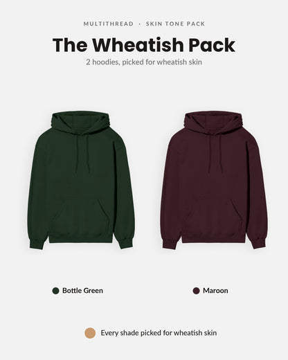 Hoodie 2-pack for wheatish skin: Bottle Green + Maroon (flat lay)