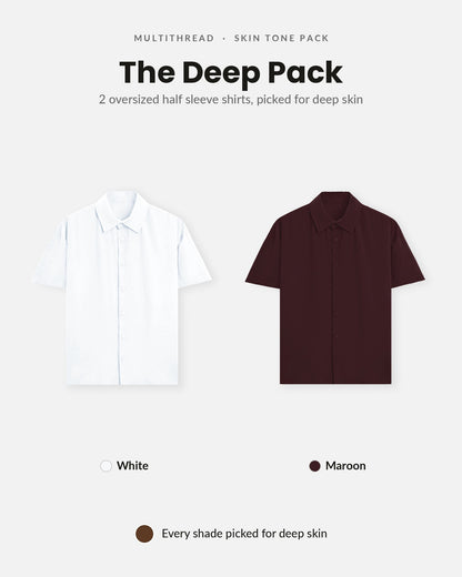 Oversized Half Sleeve Shirt 2-pack for deep skin: White + Maroon (flat lay)