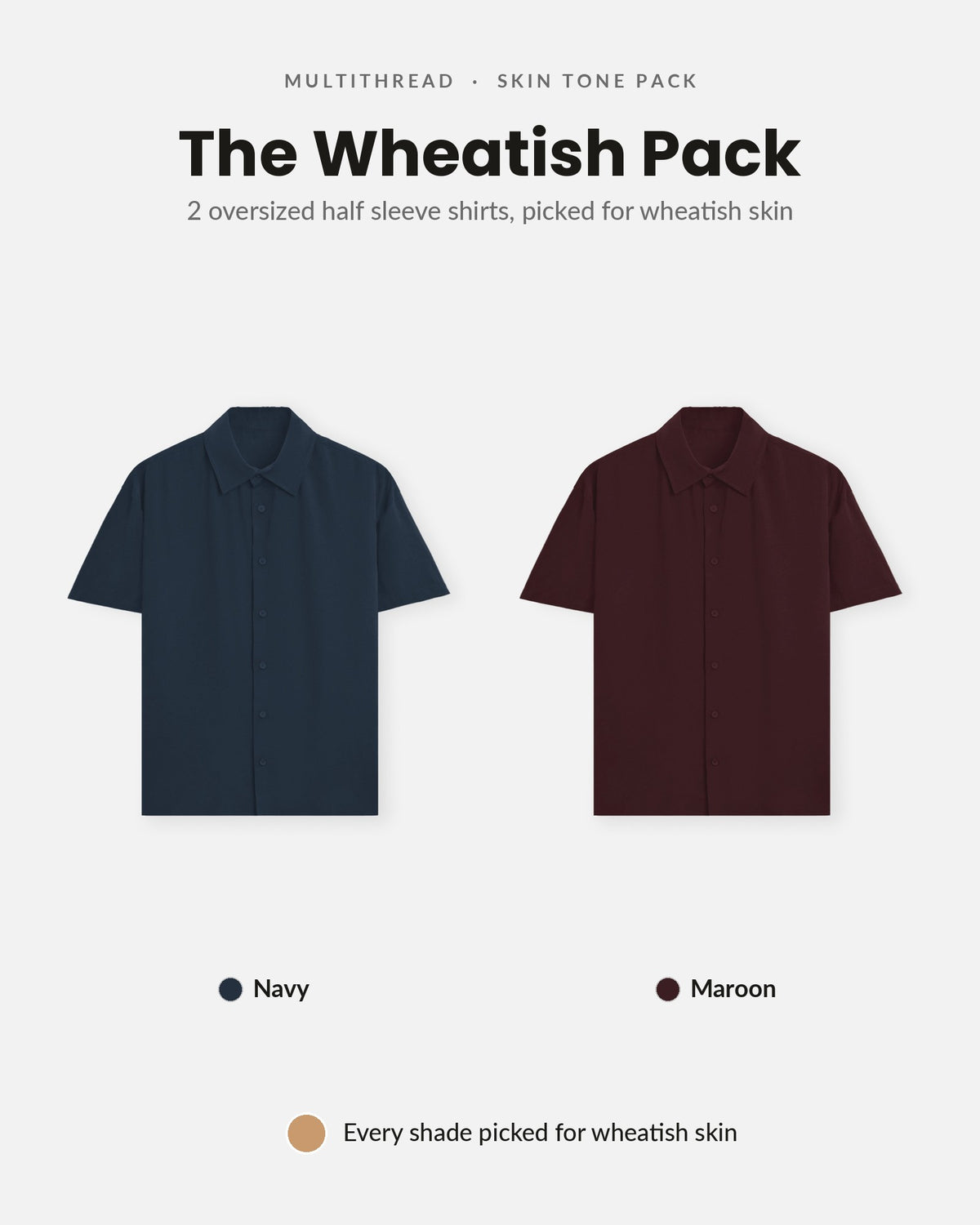 Oversized Half Sleeve Shirt 2-pack for wheatish skin: Navy Blue + Maroon (flat lay)