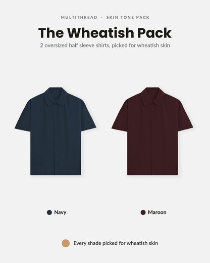 Oversized Half Sleeve Shirt 2-pack for wheatish skin: Navy Blue + Maroon (flat lay)