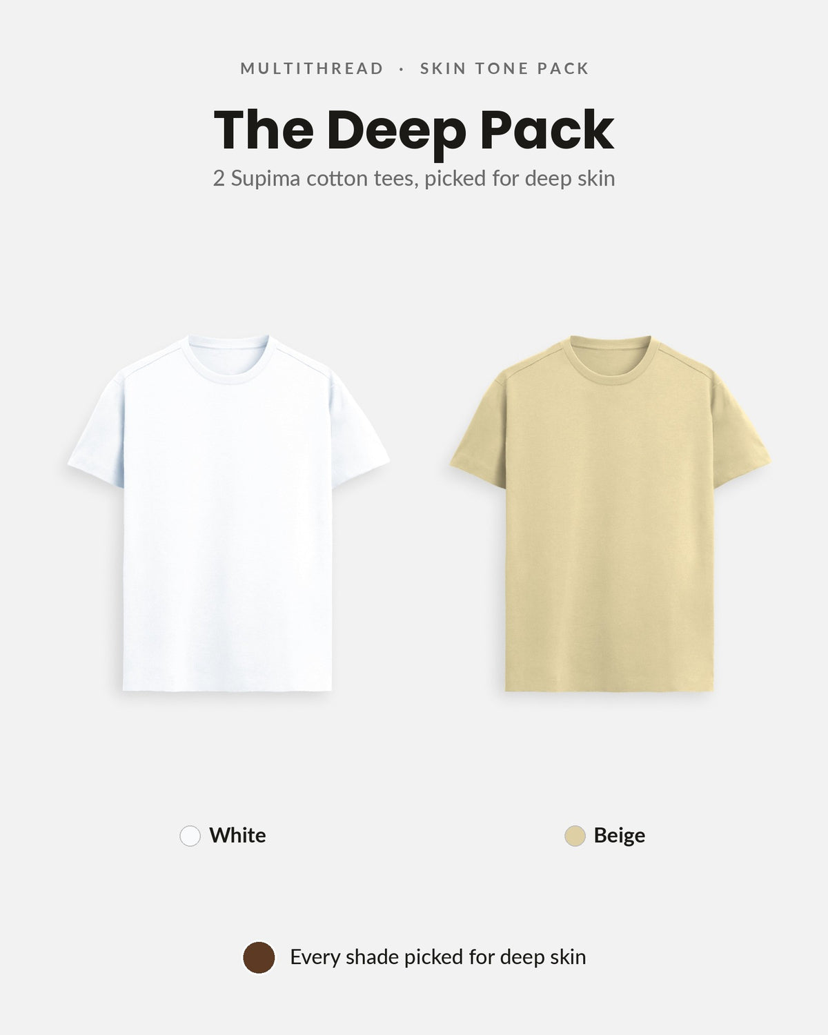 Supima Cotton T-Shirt 2-pack for deep skin: White + Beige (flat lay)