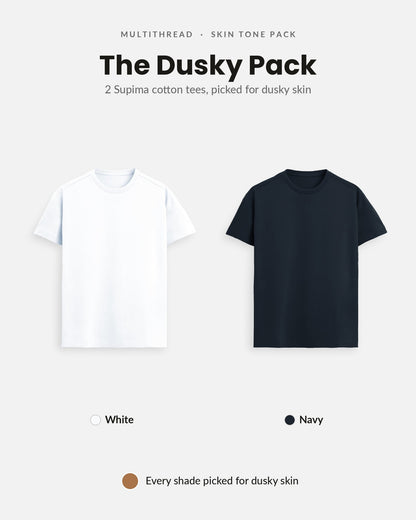 Supima Cotton T-Shirt 2-pack for dusky skin: White + Navy Blue (flat lay)