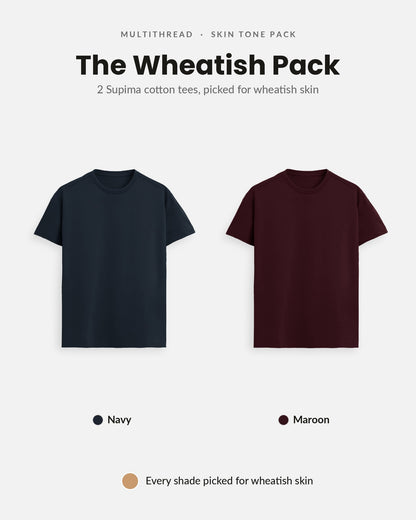 Supima Cotton T-Shirt 2-pack for wheatish skin: Navy Blue + Maroon (flat lay)