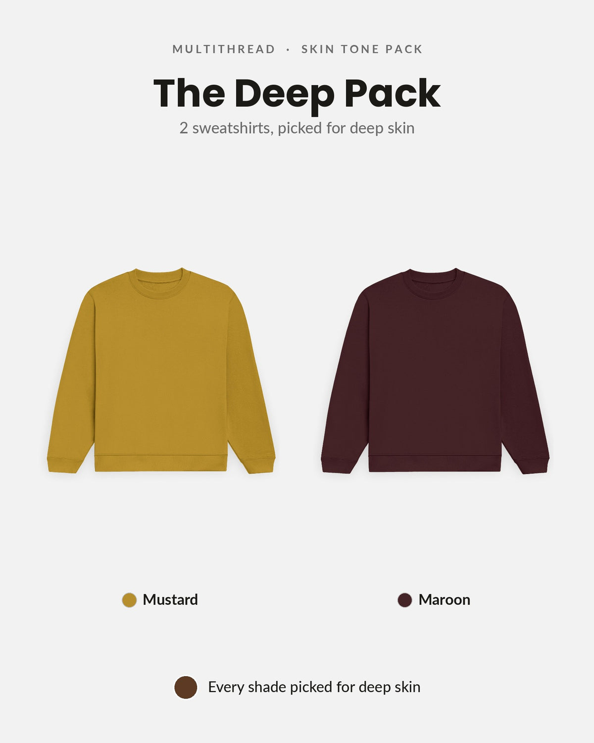 Sweatshirt 2-pack for deep skin: Mustard Yellow + Maroon (flat lay)