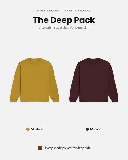 Sweatshirt 2-pack for deep skin: Mustard Yellow + Maroon (flat lay)