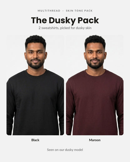 Sweatshirt 2-pack for dusky skin: Black + Maroon (on model)