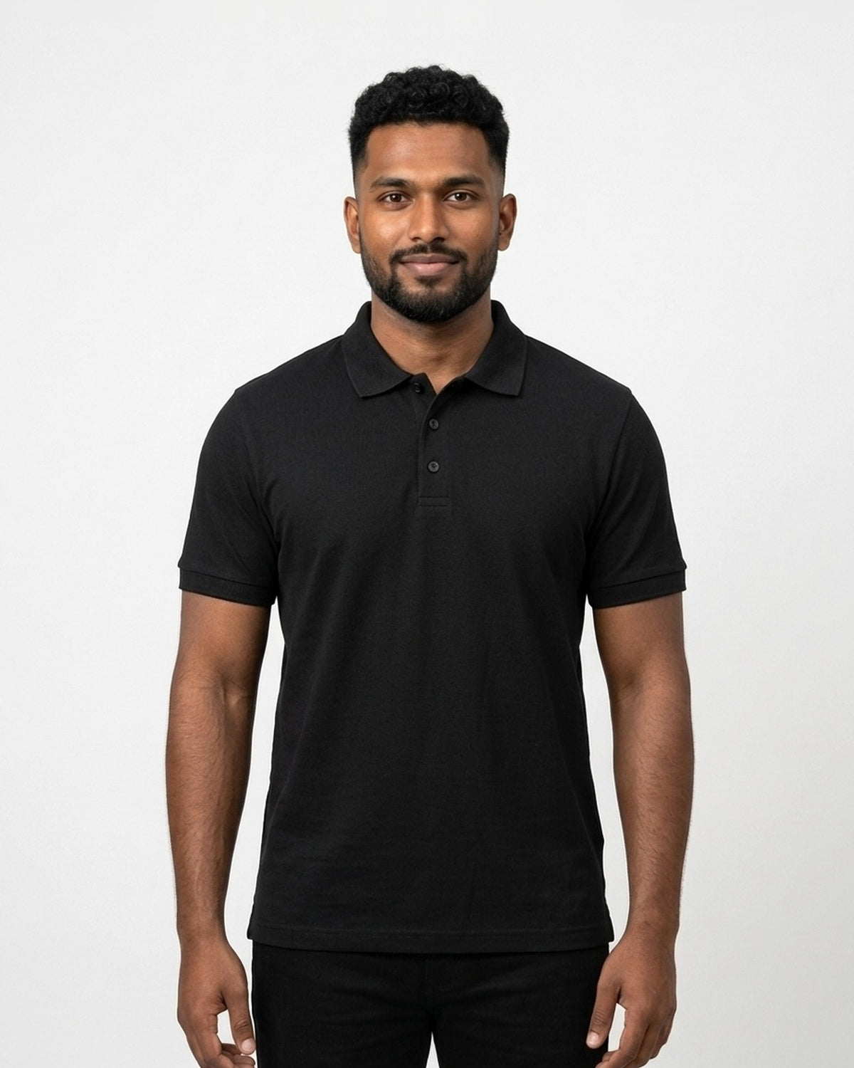 Polo T-Shirt in Black on dusky skin — MULTITHREAD