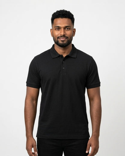 Polo T-Shirt in Black on dusky skin — MULTITHREAD