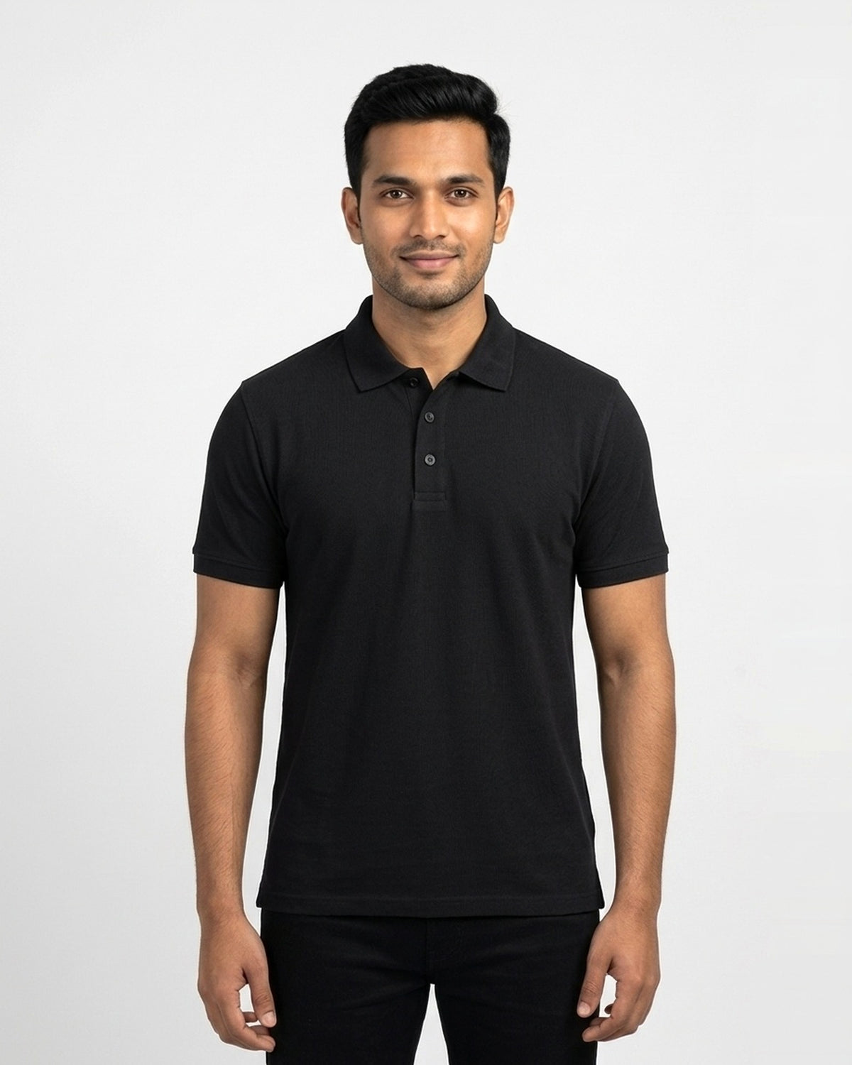 Polo T-Shirt in Black on wheatish skin — MULTITHREAD
