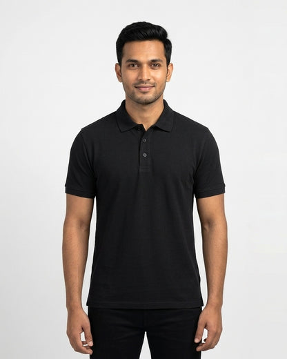 Polo T-Shirt in Black on wheatish skin — MULTITHREAD