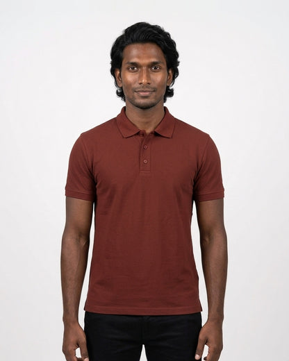 Polo T-Shirt in Brick Red on deep skin — MULTITHREAD