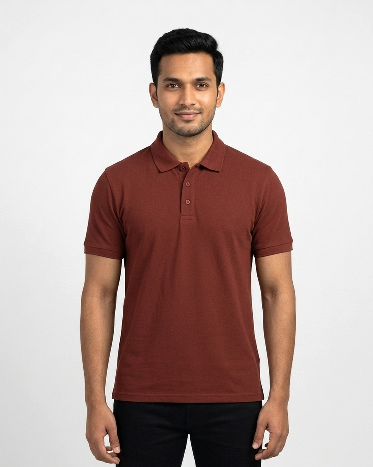 Polo T-Shirt in Brick Red on wheatish skin — MULTITHREAD