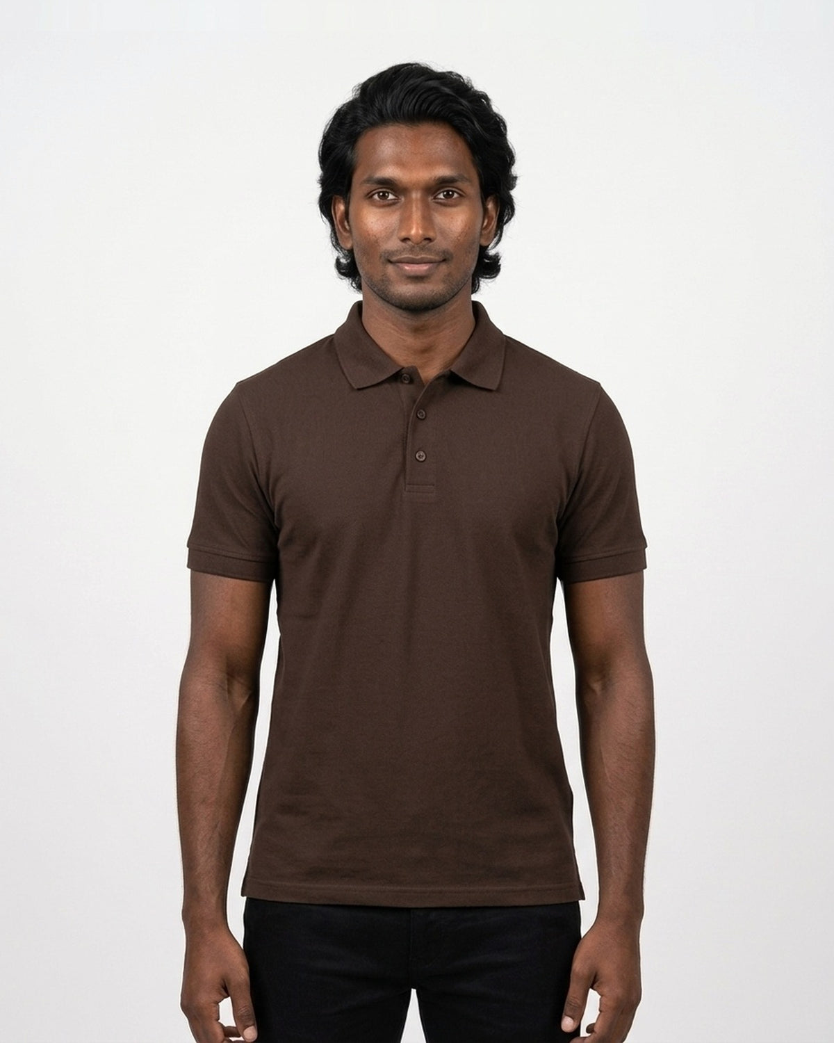 Polo T-Shirt in Coffee Brown on deep skin — MULTITHREAD