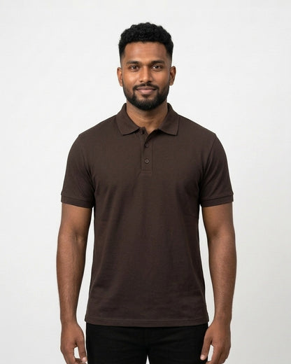 Polo T-Shirt in Coffee Brown on dusky skin — MULTITHREAD