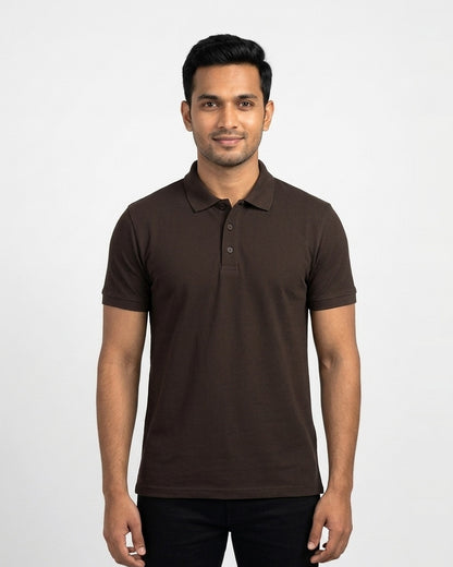 Polo T-Shirt in Coffee Brown on wheatish skin — MULTITHREAD