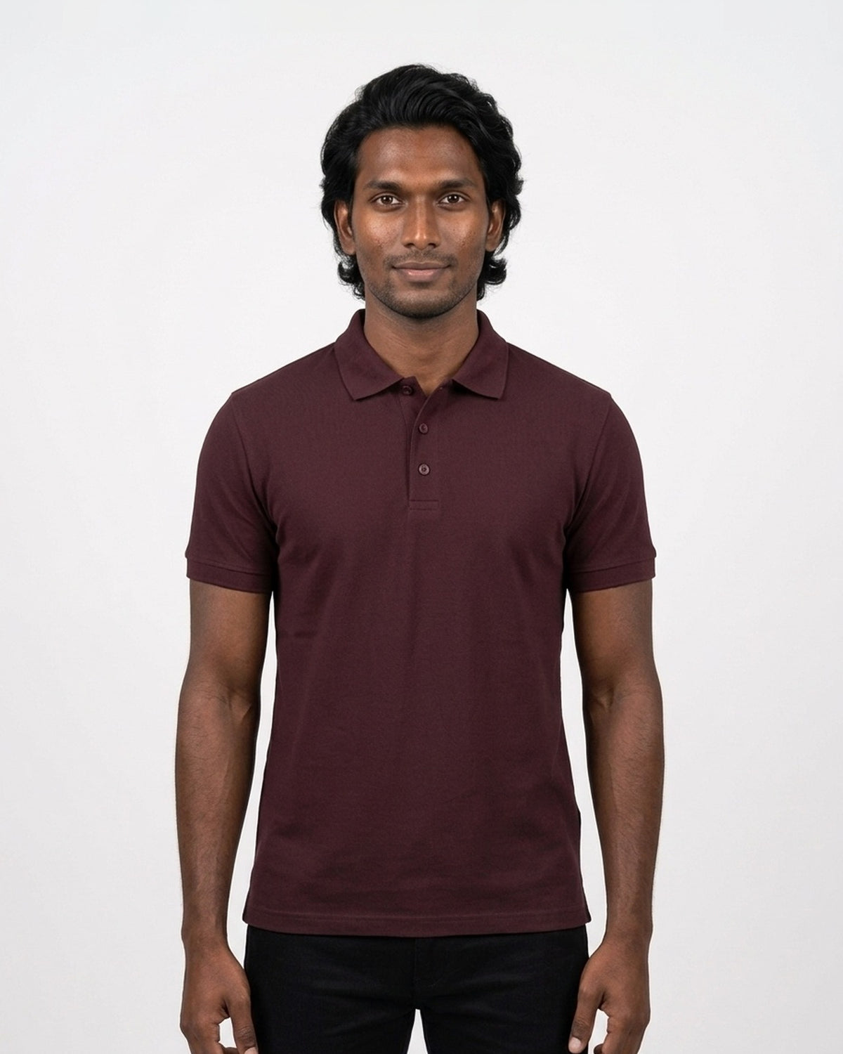 Polo T-Shirt in Maroon on deep skin — MULTITHREAD