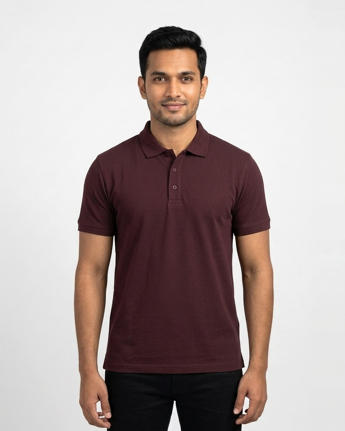 Polo T-Shirt in Maroon on wheatish skin — MULTITHREAD