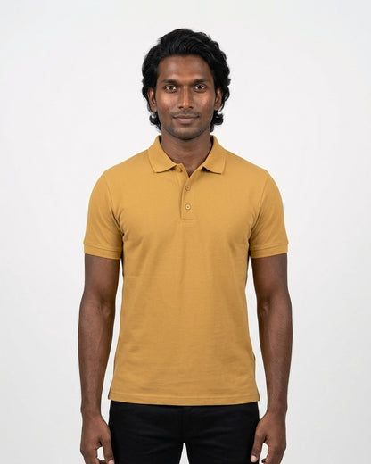 Polo T-Shirt in Mustard Yellow on deep skin — MULTITHREAD