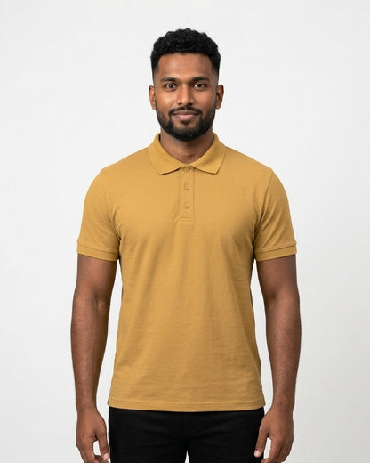 Polo T-Shirt in Mustard Yellow on dusky skin — MULTITHREAD