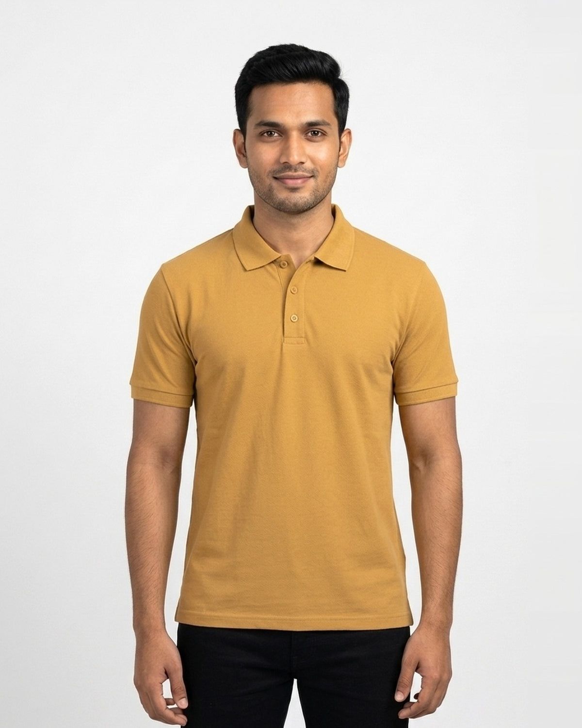 Polo T-Shirt in Mustard Yellow on wheatish skin — MULTITHREAD