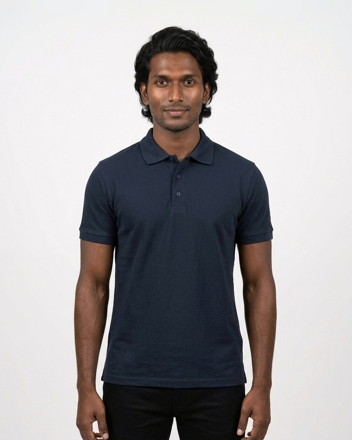 Polo T-Shirt in Navy Blue on deep skin — MULTITHREAD