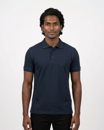 Polo T-Shirt in Navy Blue on deep skin — MULTITHREAD
