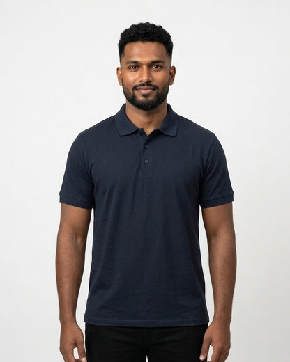 Polo T-Shirt in Navy Blue on dusky skin — MULTITHREAD