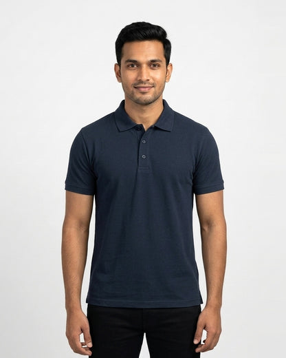 Polo T-Shirt in Navy Blue on wheatish skin — MULTITHREAD