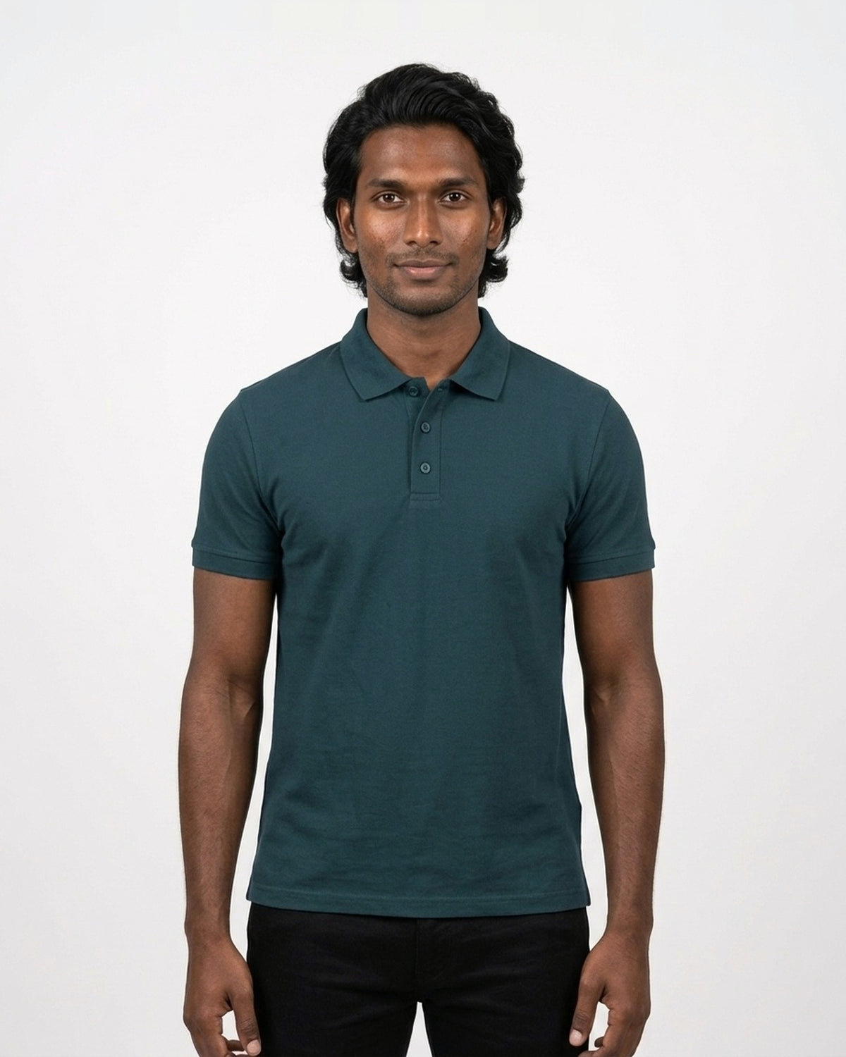Polo T-Shirt in Petrol Blue on deep skin — MULTITHREAD