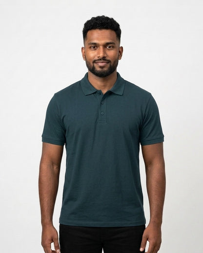 Polo T-Shirt in Petrol Blue on dusky skin — MULTITHREAD
