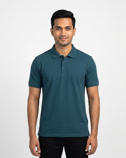 Polo T-Shirt in Petrol Blue on wheatish skin — MULTITHREAD