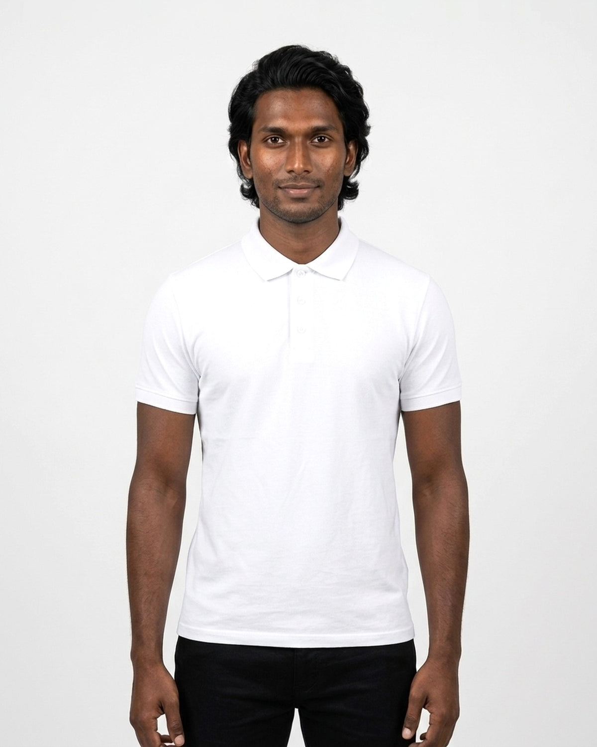 Polo T-Shirt in White on deep skin — MULTITHREAD