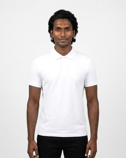 Polo T-Shirt in White on deep skin — MULTITHREAD