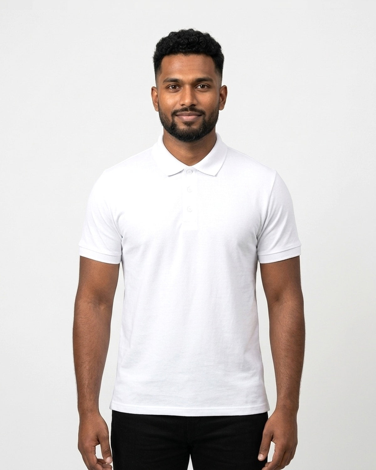 Polo T-Shirt in White on dusky skin — MULTITHREAD