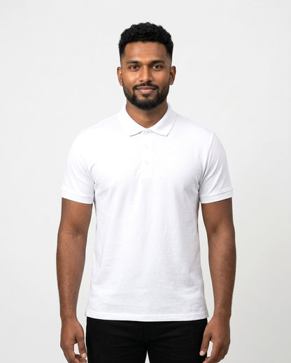 Polo T-Shirt in White on dusky skin — MULTITHREAD