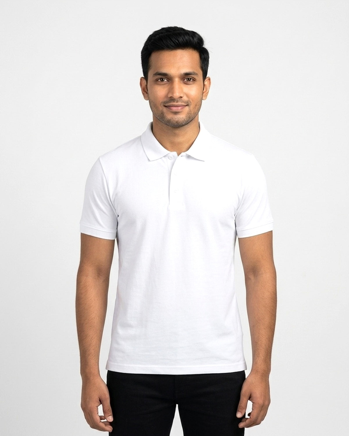 Polo T-Shirt in White on wheatish skin — MULTITHREAD