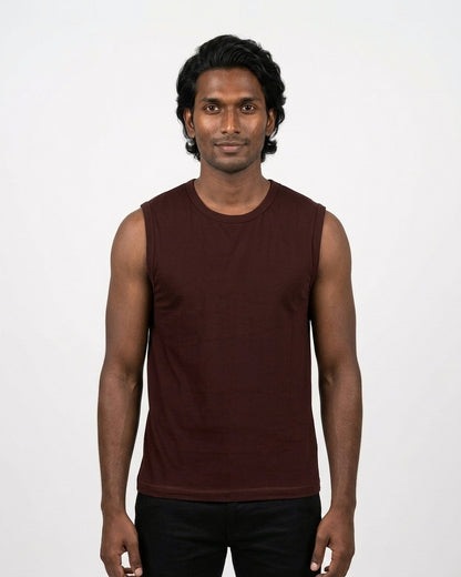 Sleeveless T-Shirt in Maroon on deep skin — MULTITHREAD