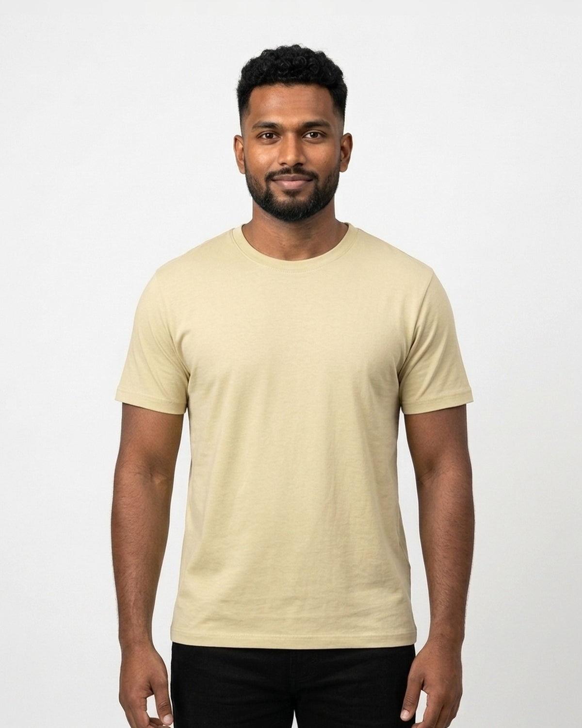 Supima Cotton T-Shirt in Beige on dusky skin — MULTITHREAD