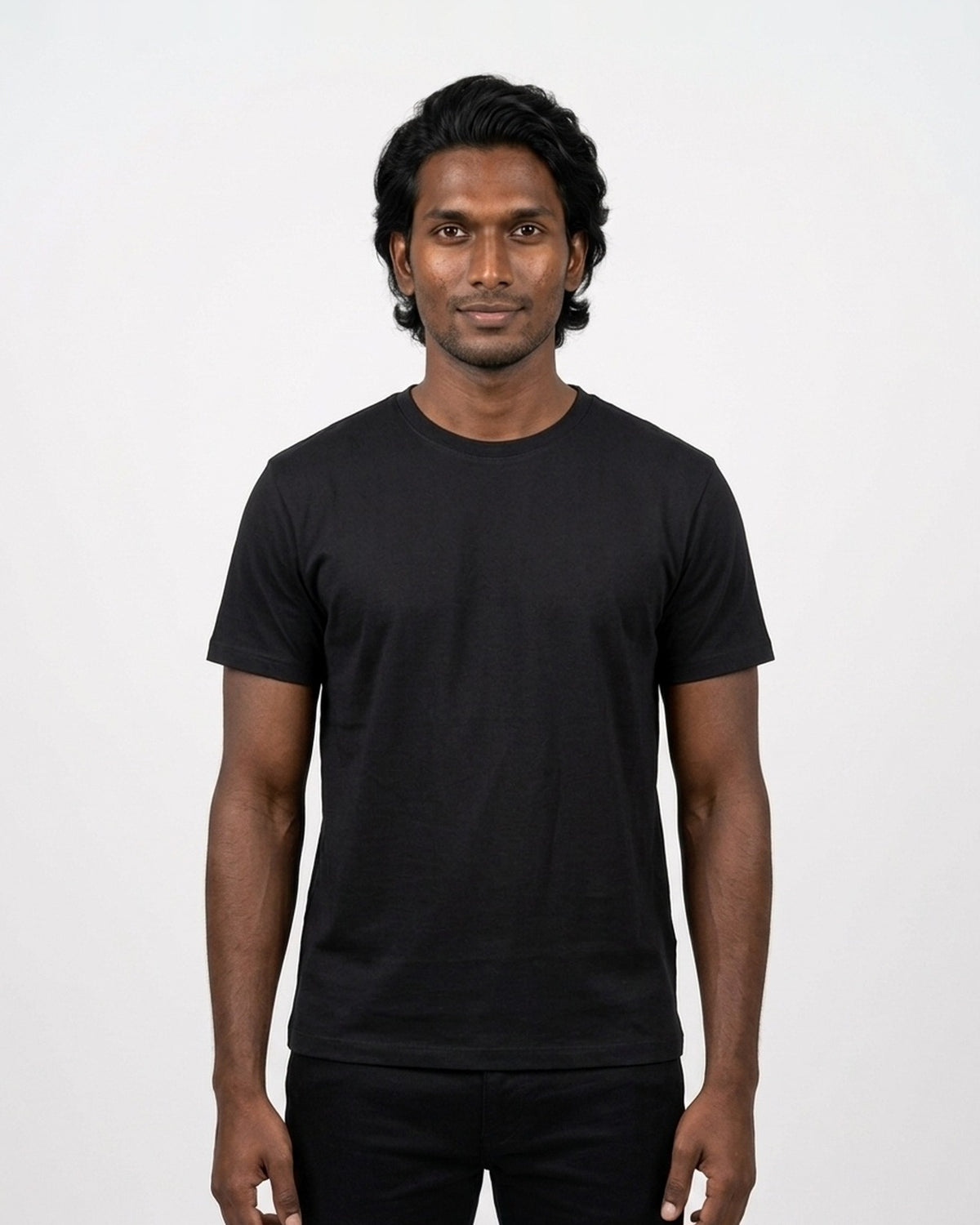 Supima Cotton T-Shirt in Black on deep skin — MULTITHREAD