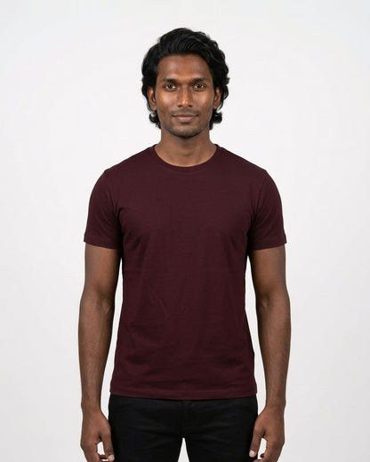 Supima Cotton T-Shirt in Maroon on deep skin — MULTITHREAD