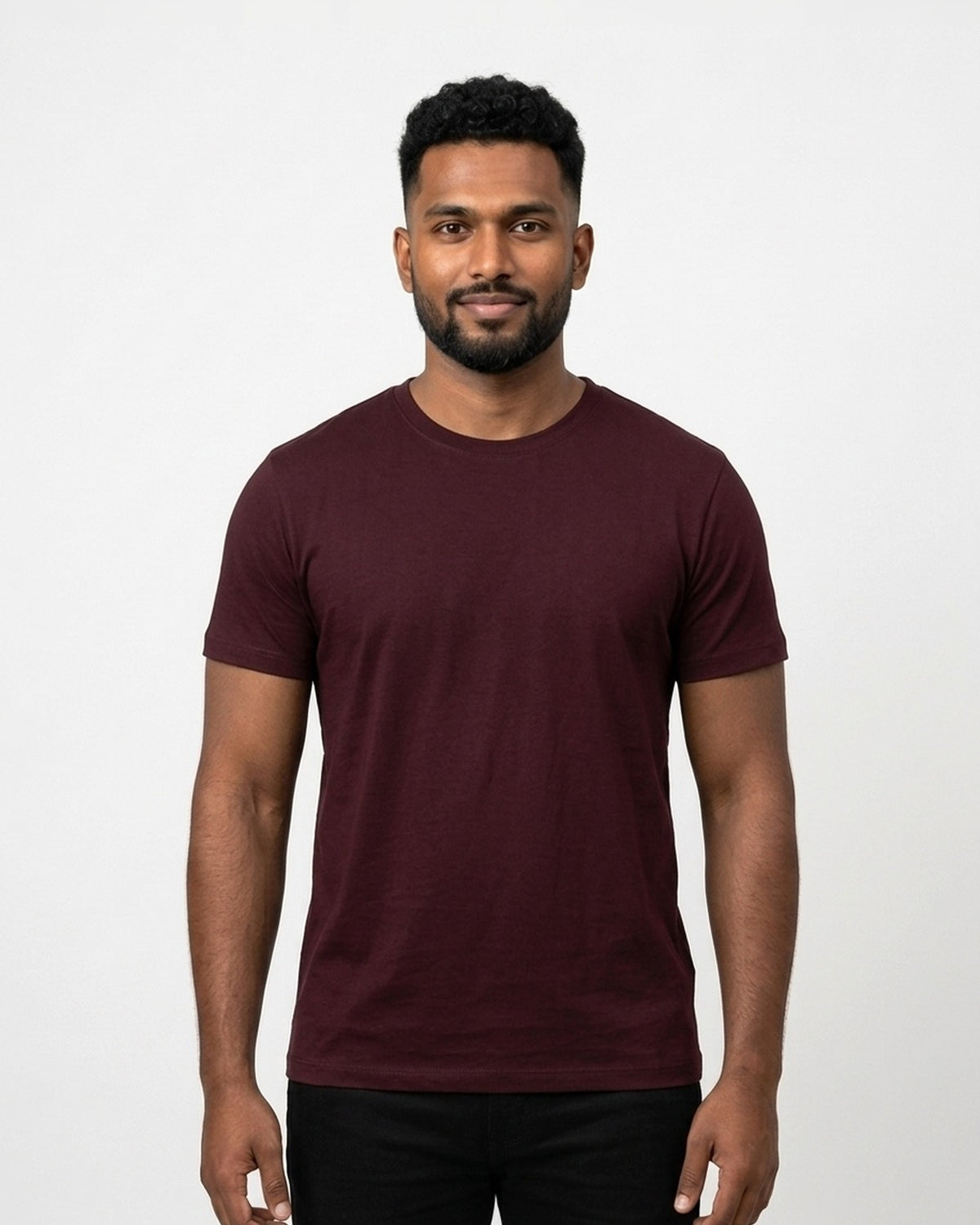 Supima Cotton T-Shirt in Maroon on dusky skin — MULTITHREAD